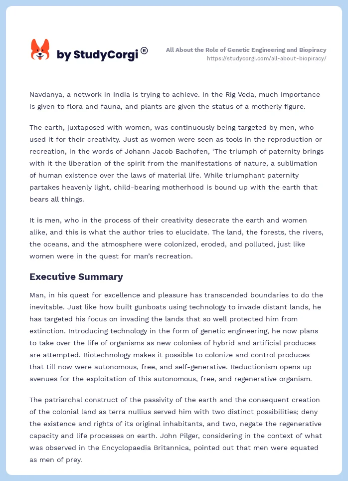 All About the Role of Genetic Engineering and Biopiracy. Page 2