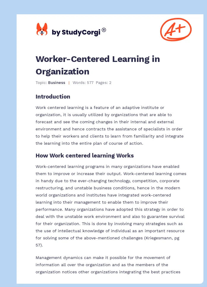 Worker-Centered Learning in Organization. Page 1