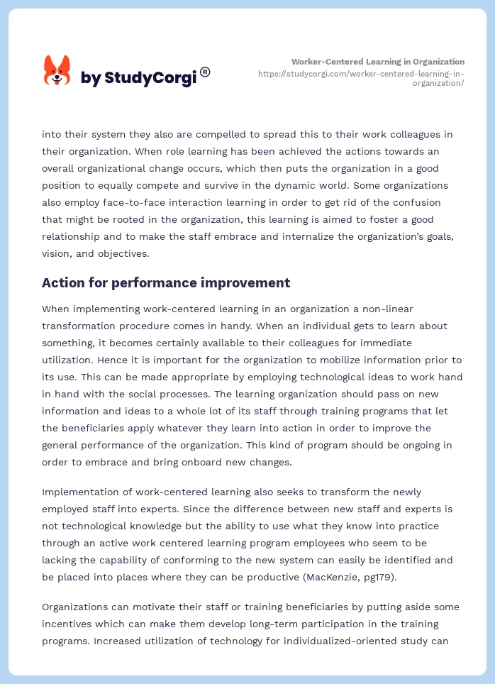 Worker-Centered Learning in Organization. Page 2