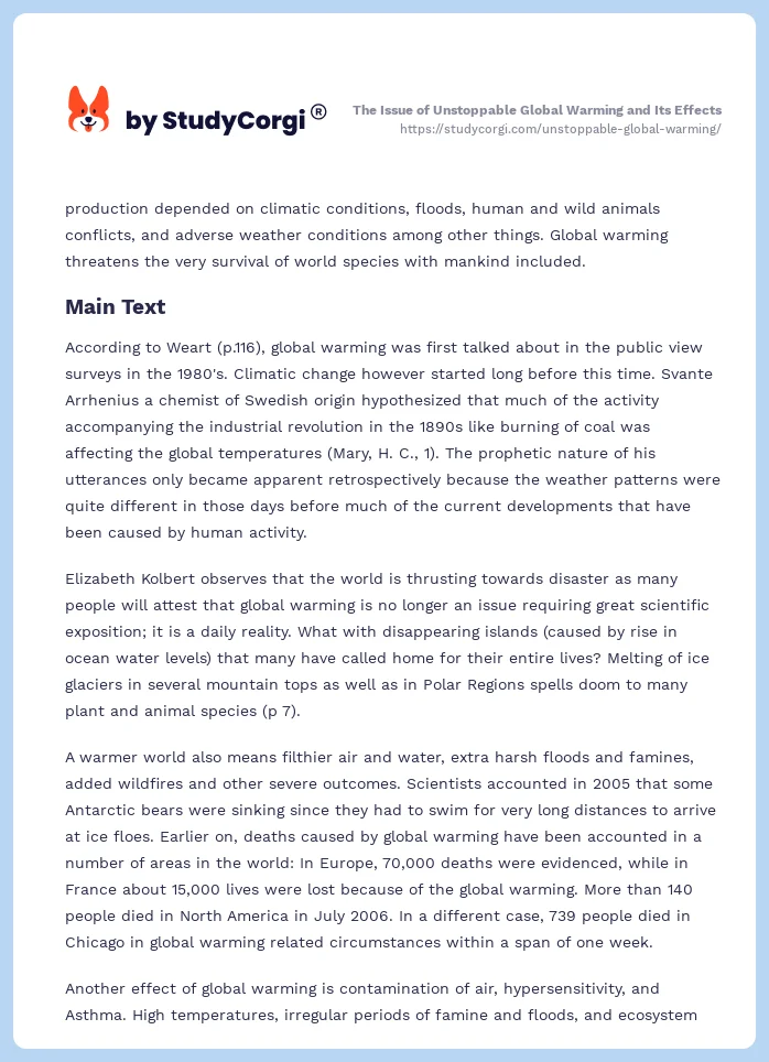 The Issue of Unstoppable Global Warming and Its Effects. Page 2