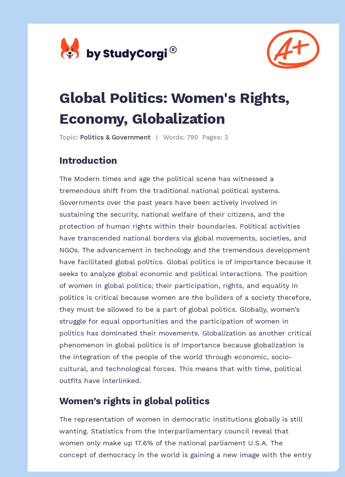 Global Politics: Women's Rights, Economy, Globalization. Page 1