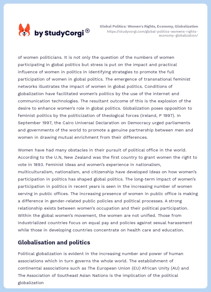 Global Politics: Women's Rights, Economy, Globalization. Page 2