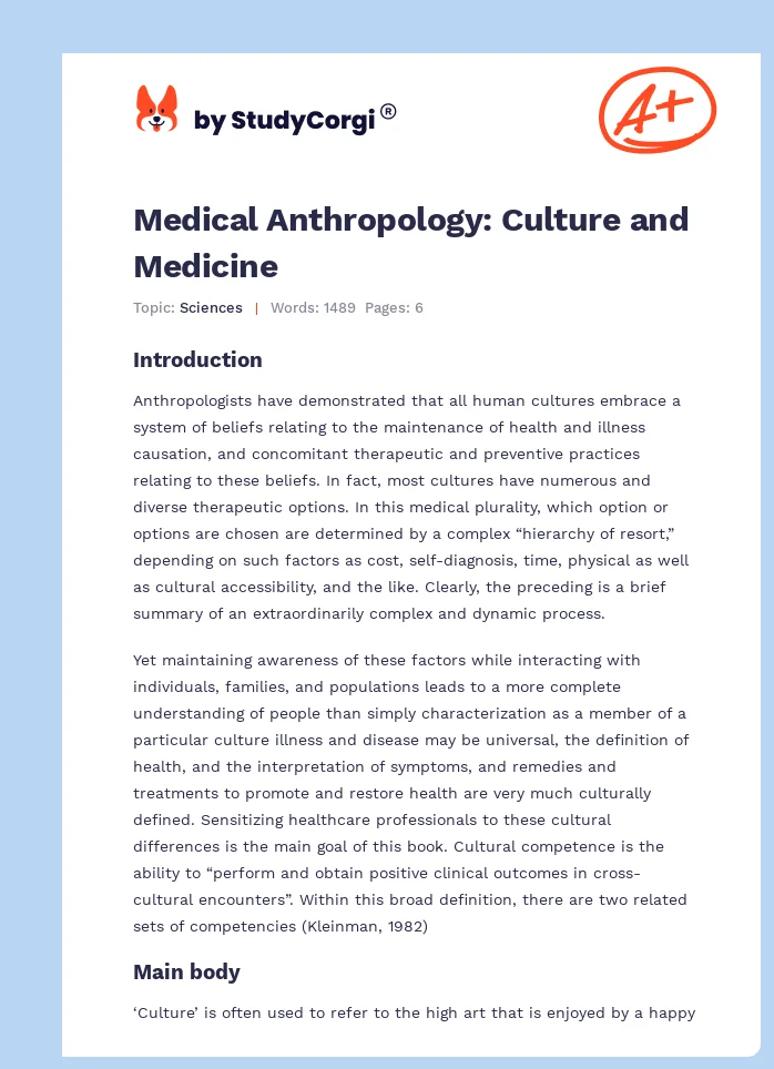 Medical Anthropology: Culture and Medicine. Page 1