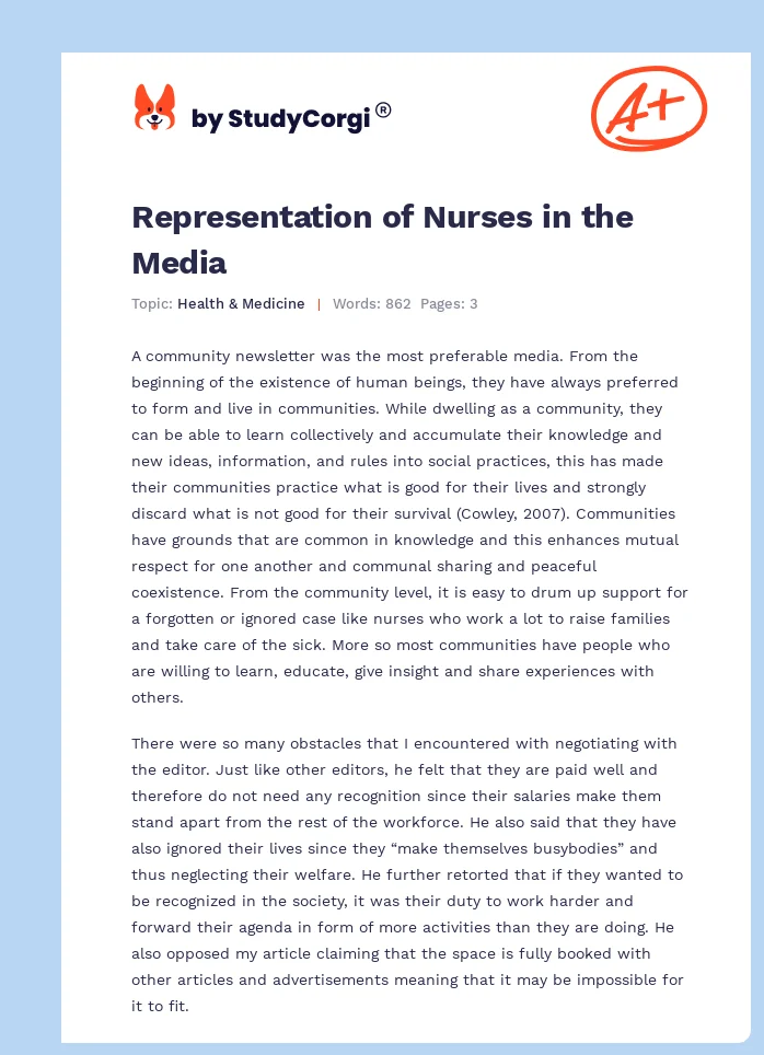 Representation of Nurses in the Media. Page 1