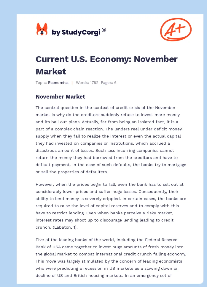 Current U.S. Economy: November Market. Page 1