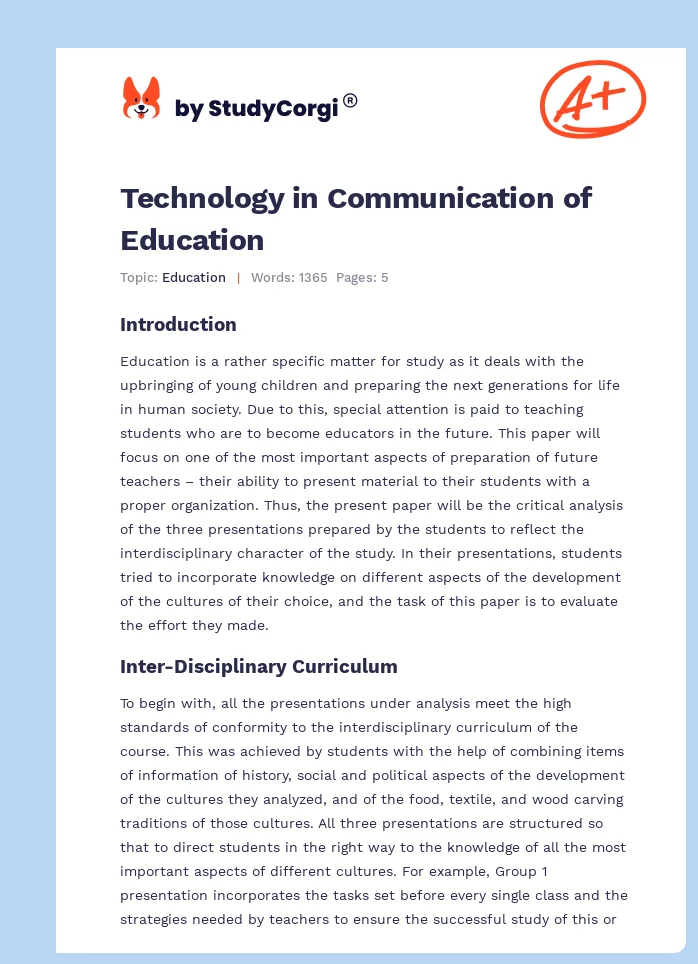 Technology in Communication of Education. Page 1
