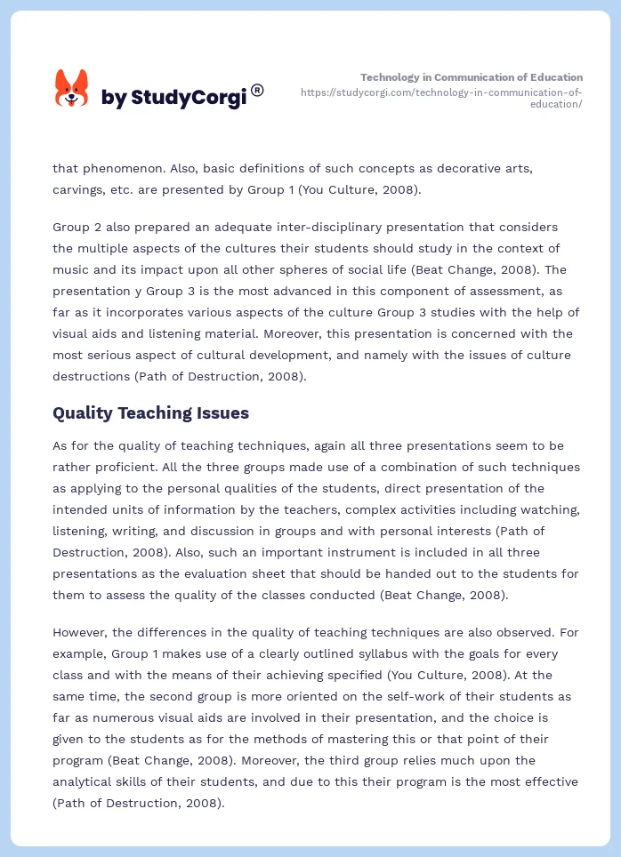 Technology in Communication of Education. Page 2