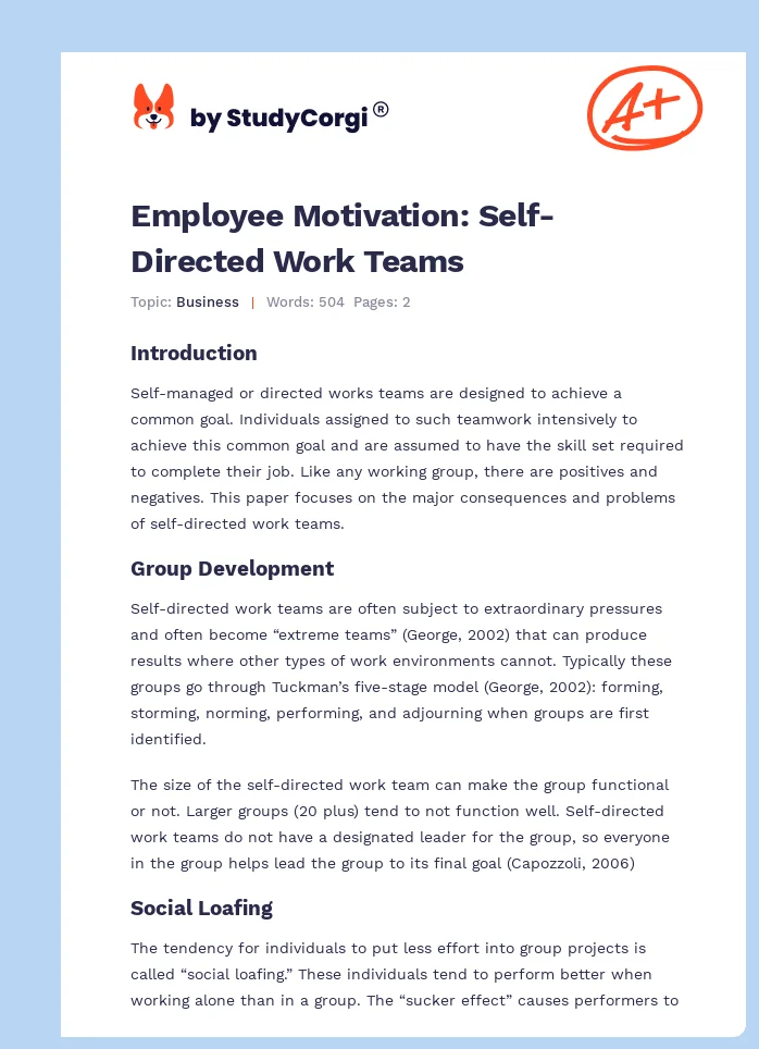 Employee Motivation: Self-Directed Work Teams. Page 1