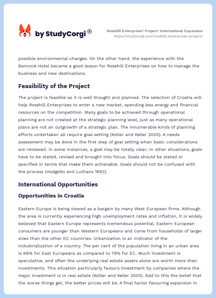 Rosehill Enterprises’ Project: International Expansion. Page 2