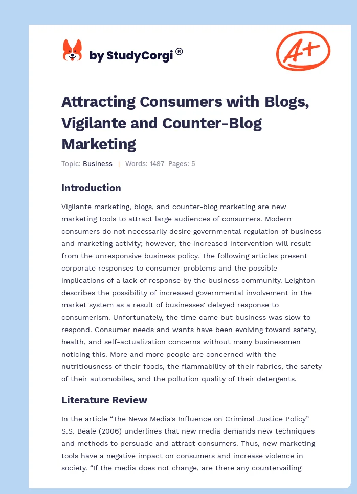 Attracting Consumers with Blogs, Vigilante and Counter-Blog Marketing. Page 1