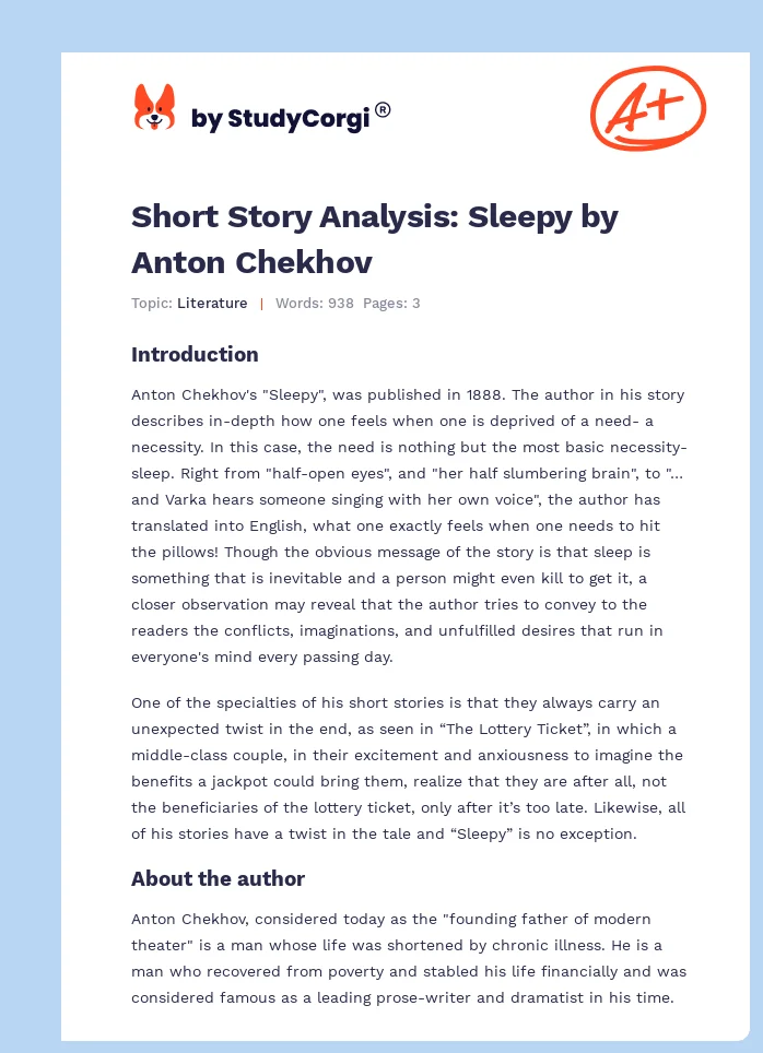 Short Story Analysis: Sleepy by Anton Chekhov. Page 1