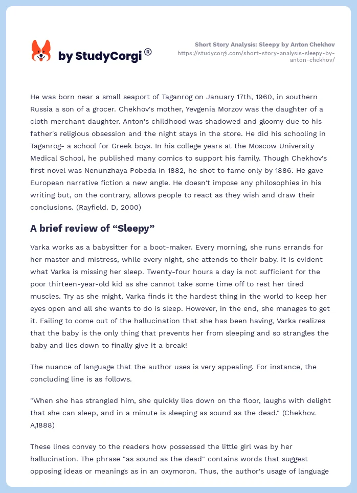 Short Story Analysis: Sleepy by Anton Chekhov. Page 2