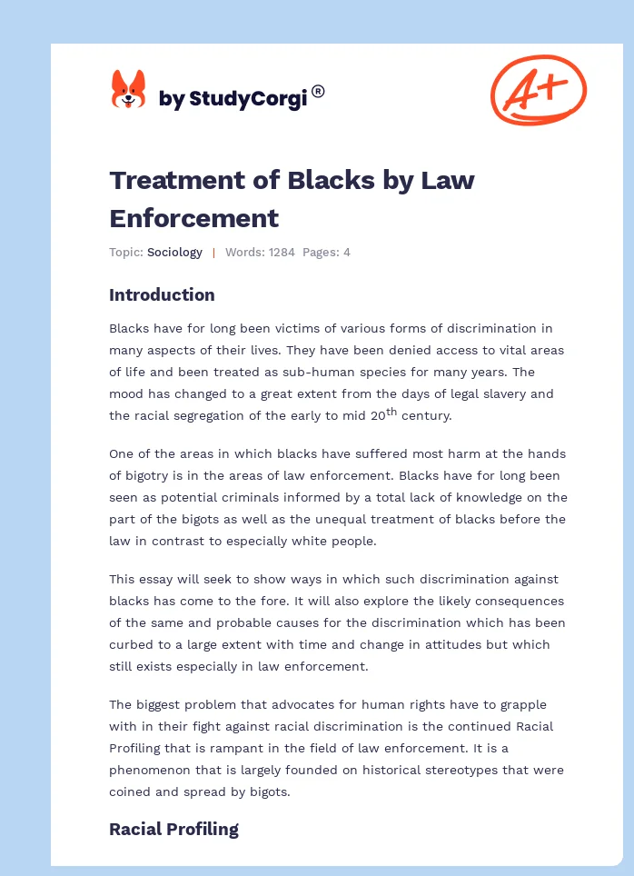 Treatment of Blacks by Law Enforcement. Page 1