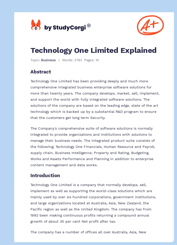 Technology One Limited Explained. Page 1