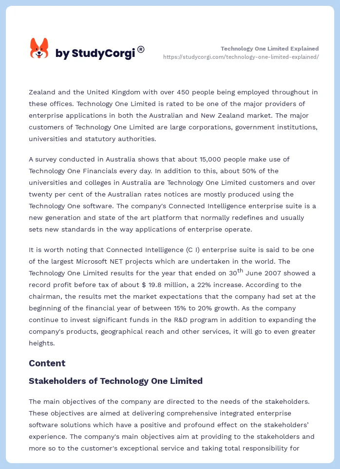 Technology One Limited Explained. Page 2