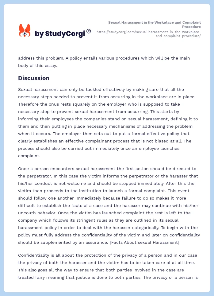 Sexual Harassment in the Workplace and Complaint Procedure. Page 2