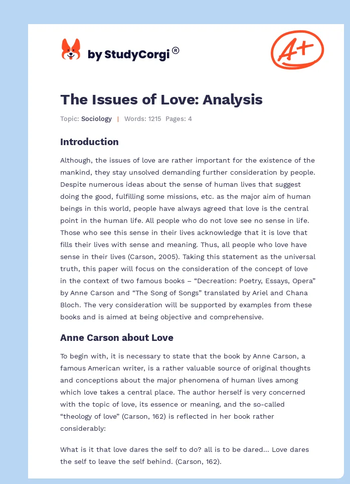 The Issues of Love: Analysis. Page 1