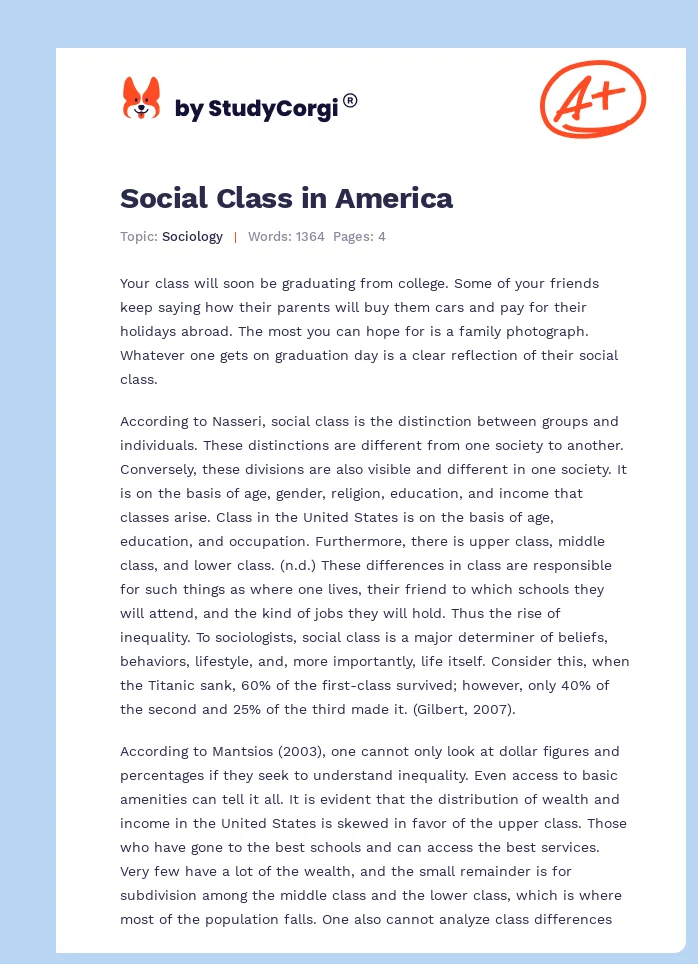 Social Class in America. Page 1