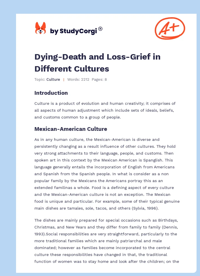 Dying-Death and Loss-Grief in Different Cultures. Page 1