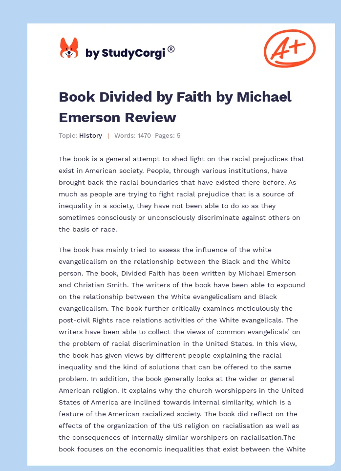 Book Divided by Faith by Michael Emerson Review. Page 1