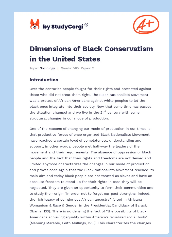 Dimensions of Black Conservatism in the United States. Page 1