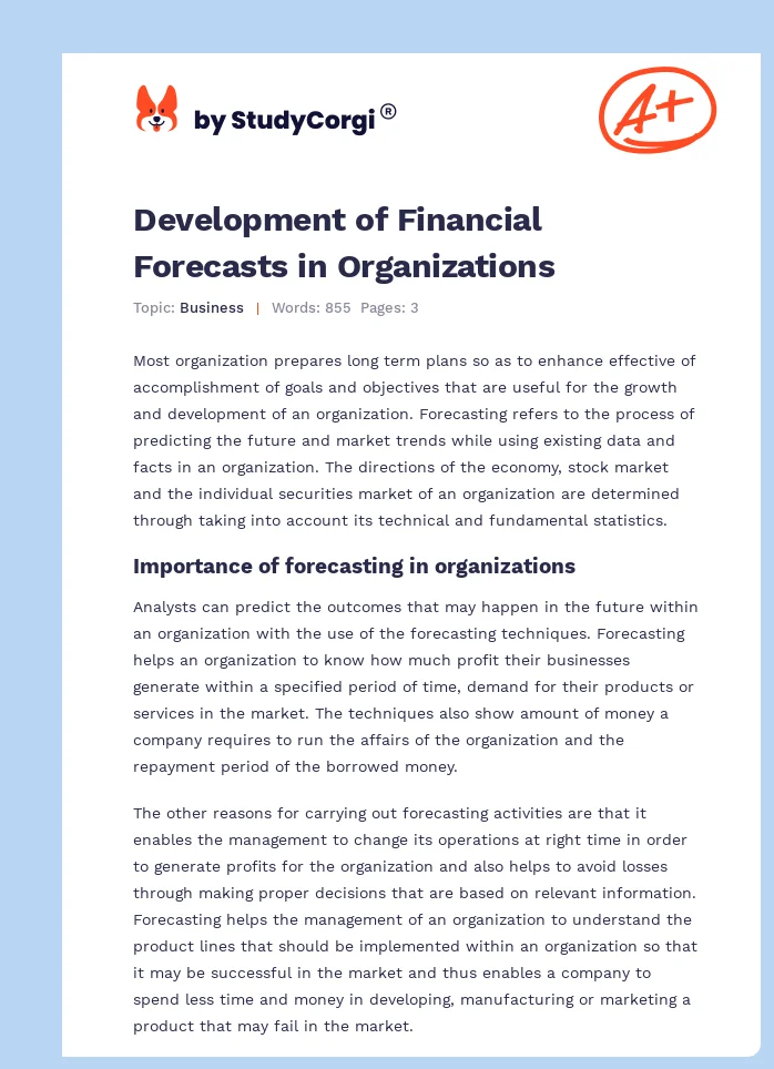 Development of Financial Forecasts in Organizations. Page 1