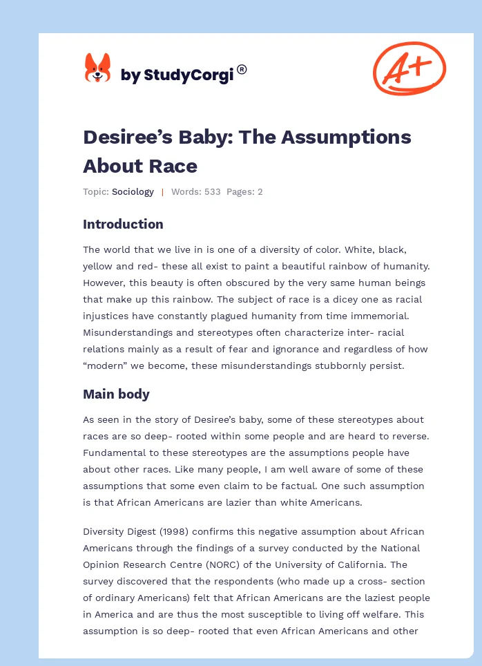Desiree’s Baby: The Assumptions About Race. Page 1