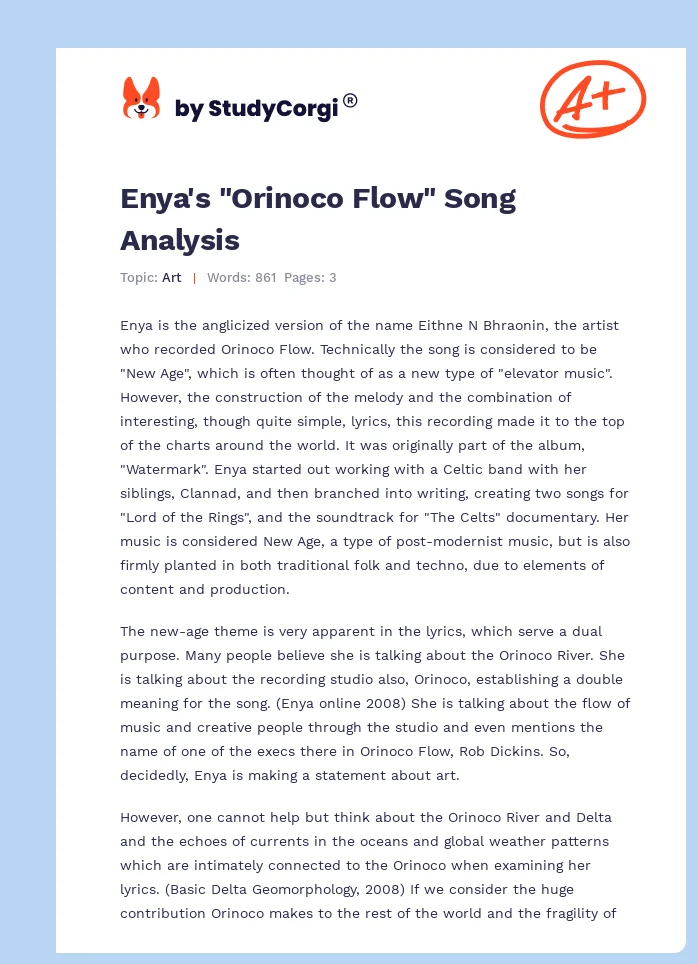 Enya's "Orinoco Flow" Song Analysis. Page 1