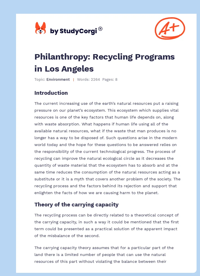 Philanthropy: Recycling Programs in Los Angeles. Page 1