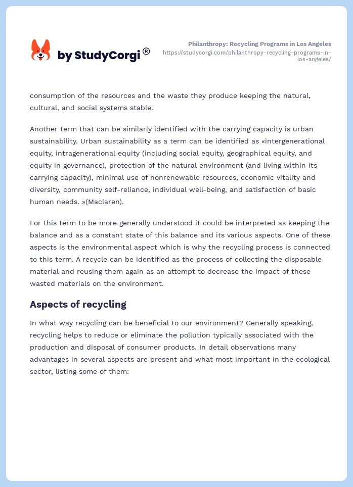 Philanthropy: Recycling Programs in Los Angeles. Page 2