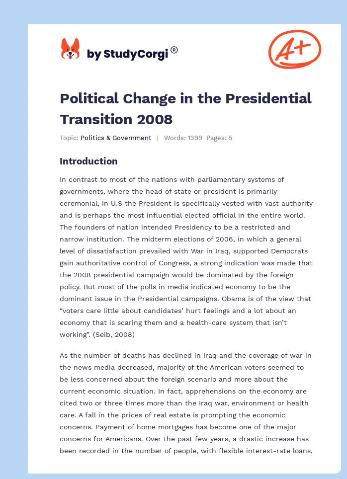 Political Change in the Presidential Transition 2008. Page 1