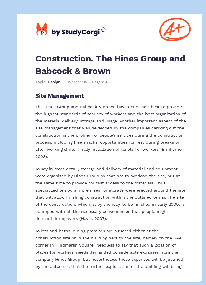 Construction. The Hines Group and Babcock & Brown. Page 1