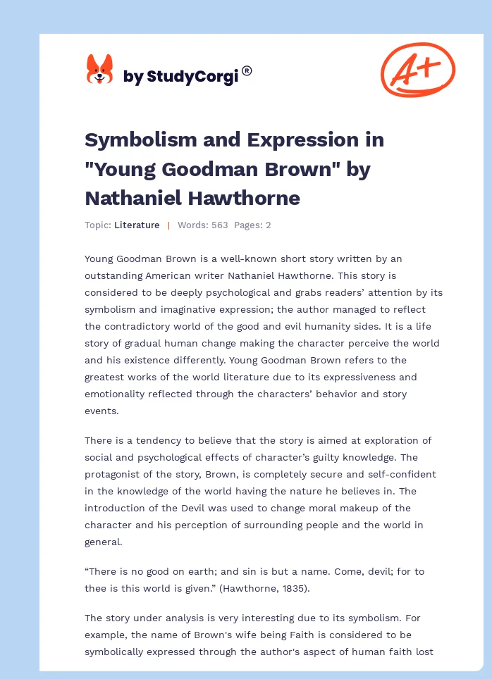 Symbolism and Expression in "Young Goodman Brown" by Nathaniel Hawthorne. Page 1