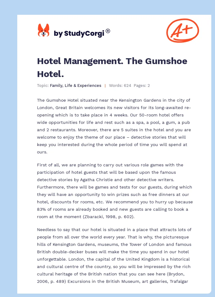 Hotel Management. The Gumshoe Hotel.. Page 1