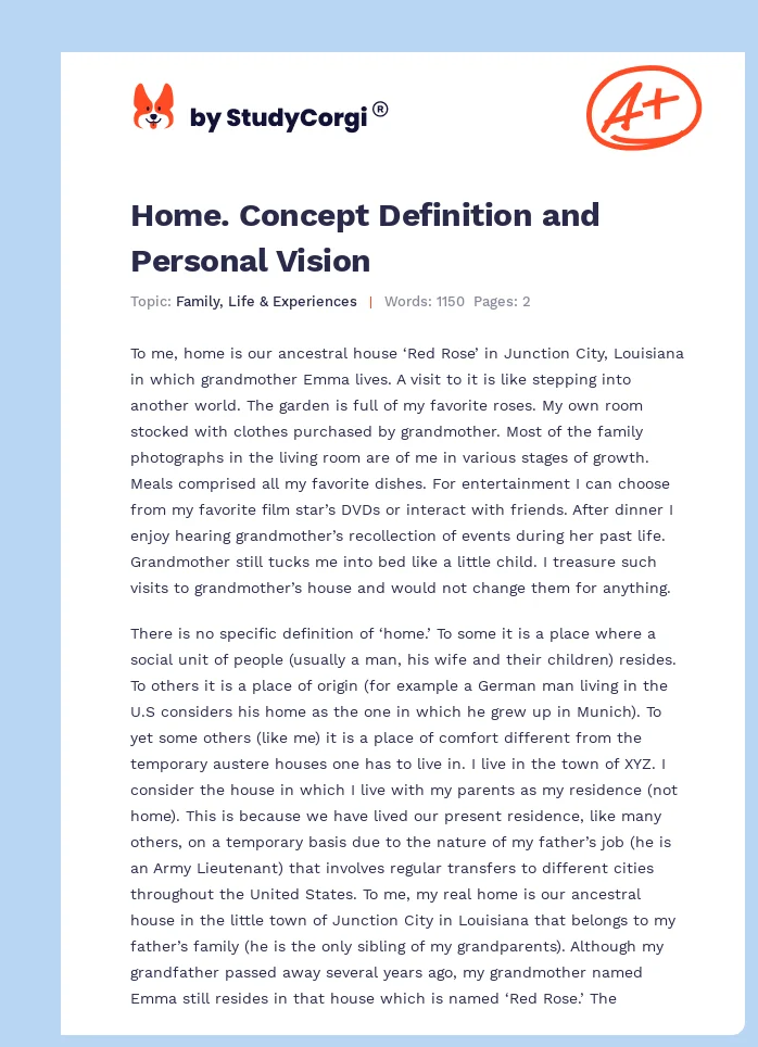 Home. Concept Definition and Personal Vision. Page 1