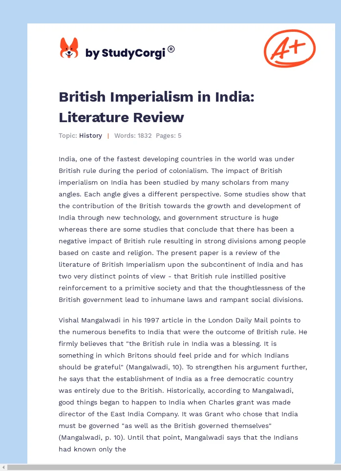 British Imperialism in India: Literature Review. Page 1