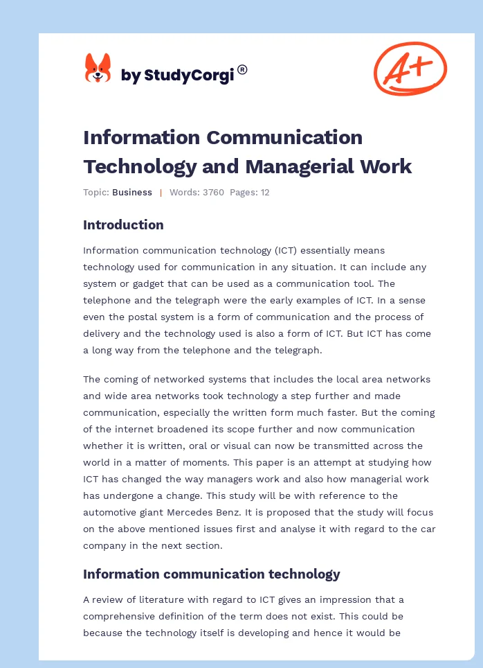 Information Communication Technology and Managerial Work. Page 1