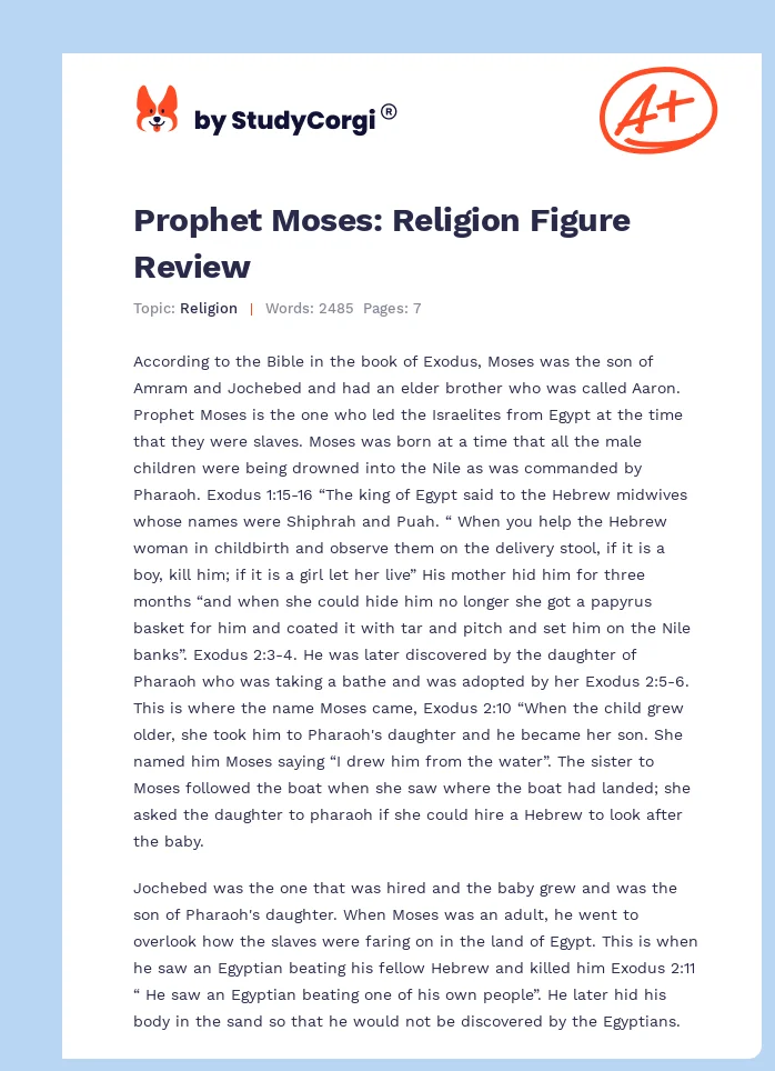 Prophet Moses: Religion Figure Review. Page 1