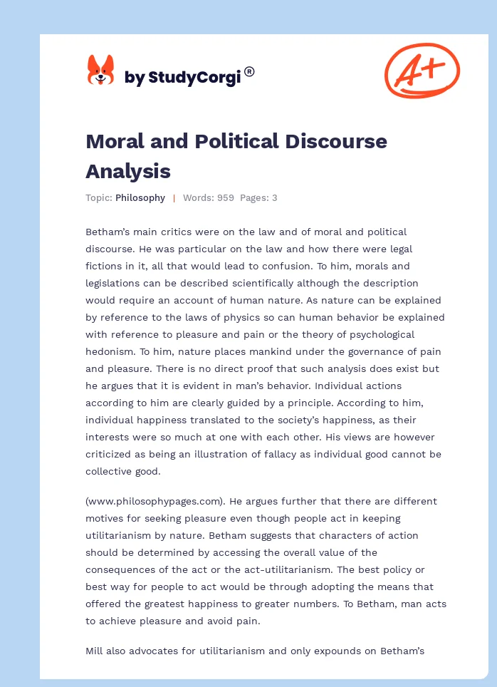 Moral and Political Discourse Analysis. Page 1