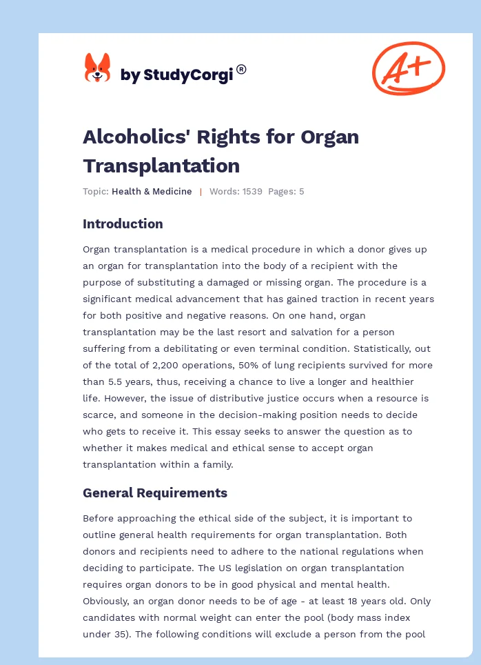 Alcoholics' Rights for Organ Transplantation. Page 1