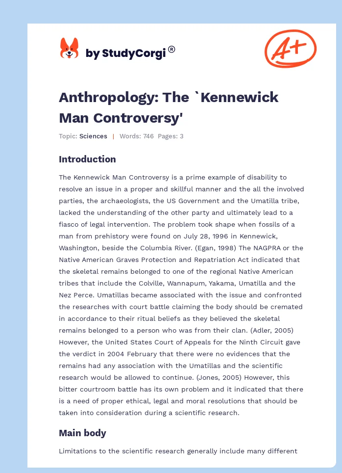 Anthropology: The `Kennewick Man Controversy'. Page 1