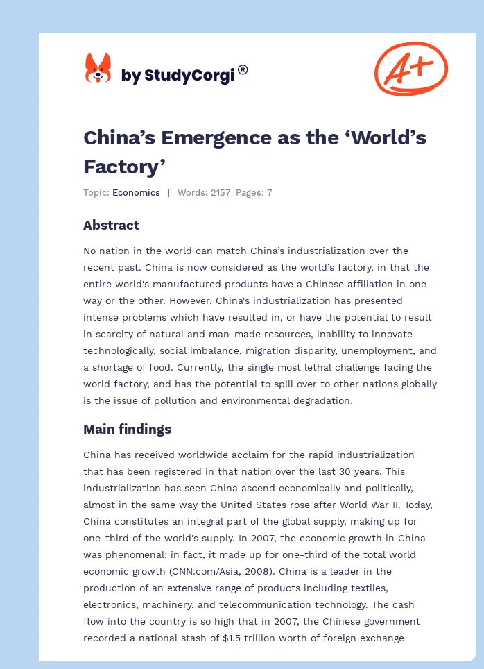 China’s Emergence as the ‘World’s Factory’. Page 1