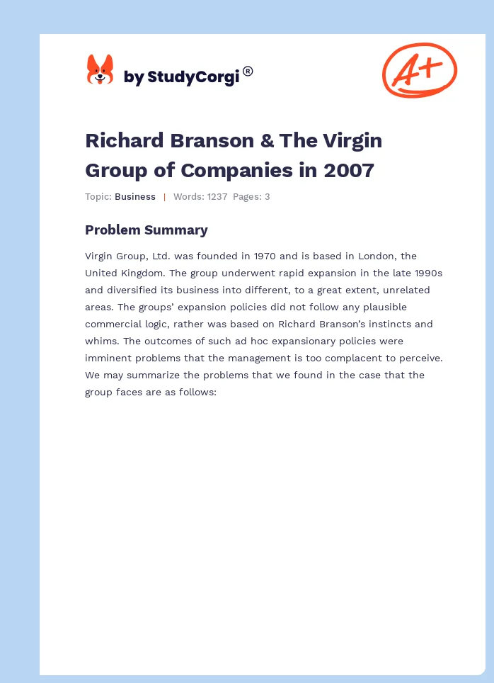 Richard Branson & The Virgin Group of Companies in 2007. Page 1