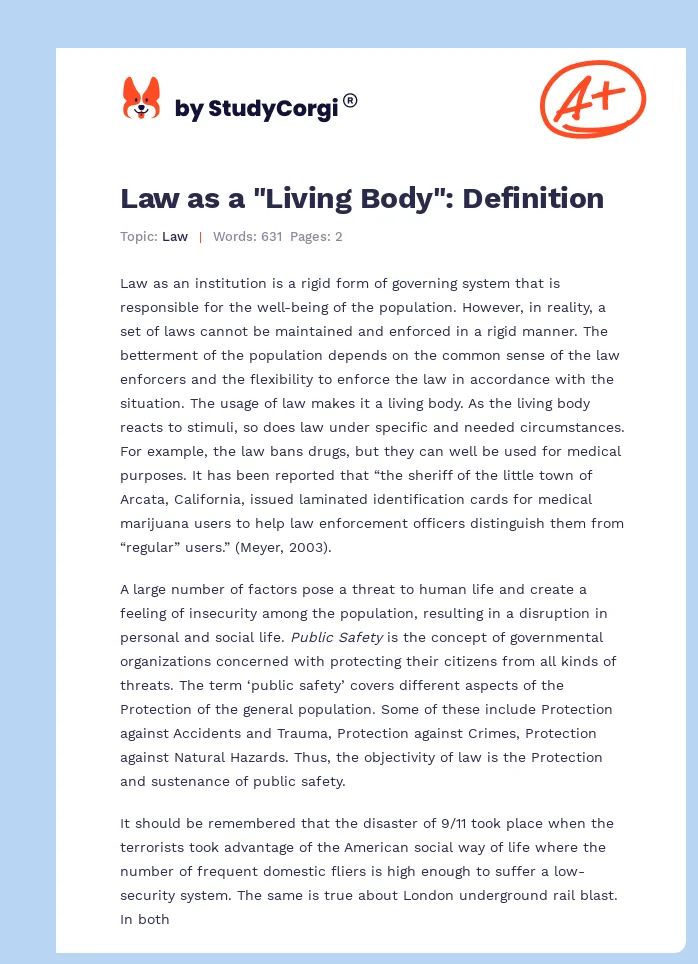 Law as a "Living Body": Definition. Page 1