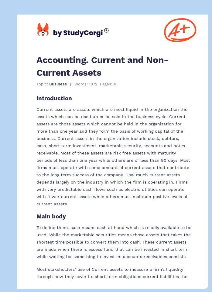 Accounting. Current and Non-Current Assets. Page 1