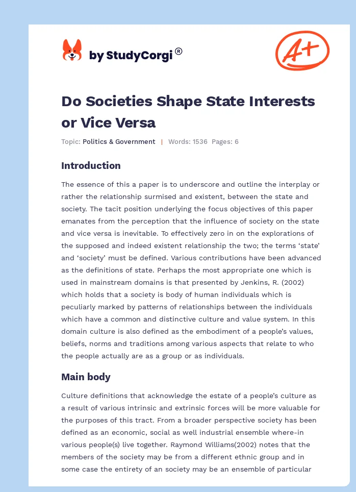 Do Societies Shape State Interests or Vice Versa. Page 1