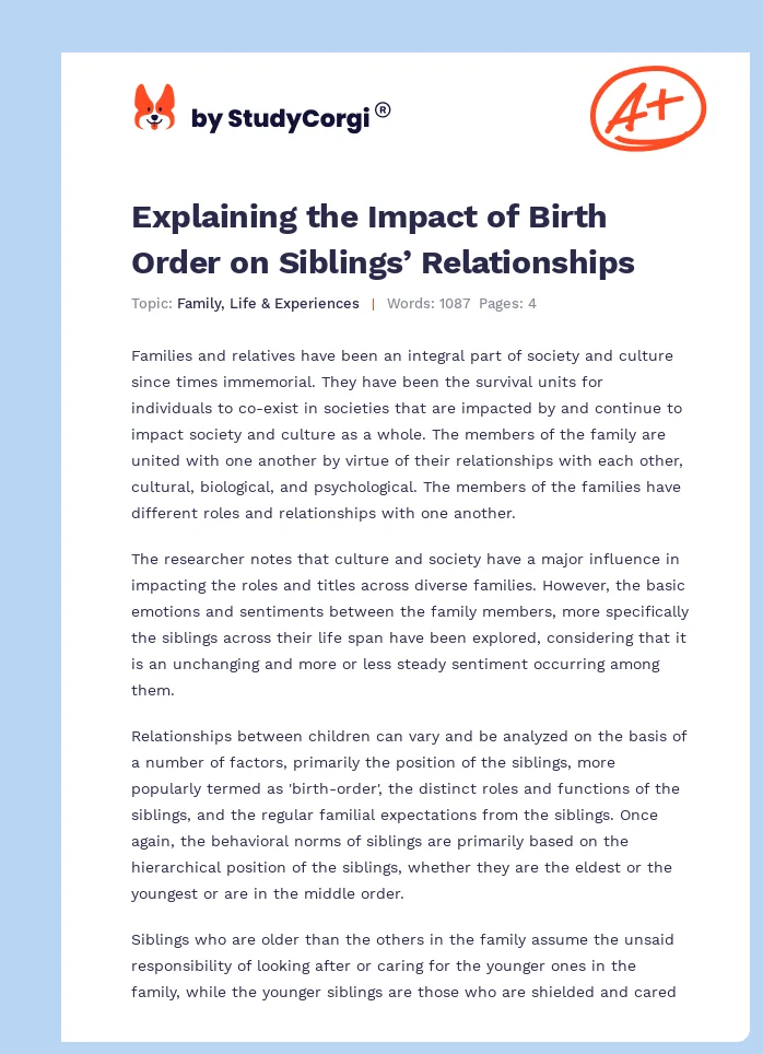 Explaining the Impact of Birth Order on Siblings’ Relationships. Page 1