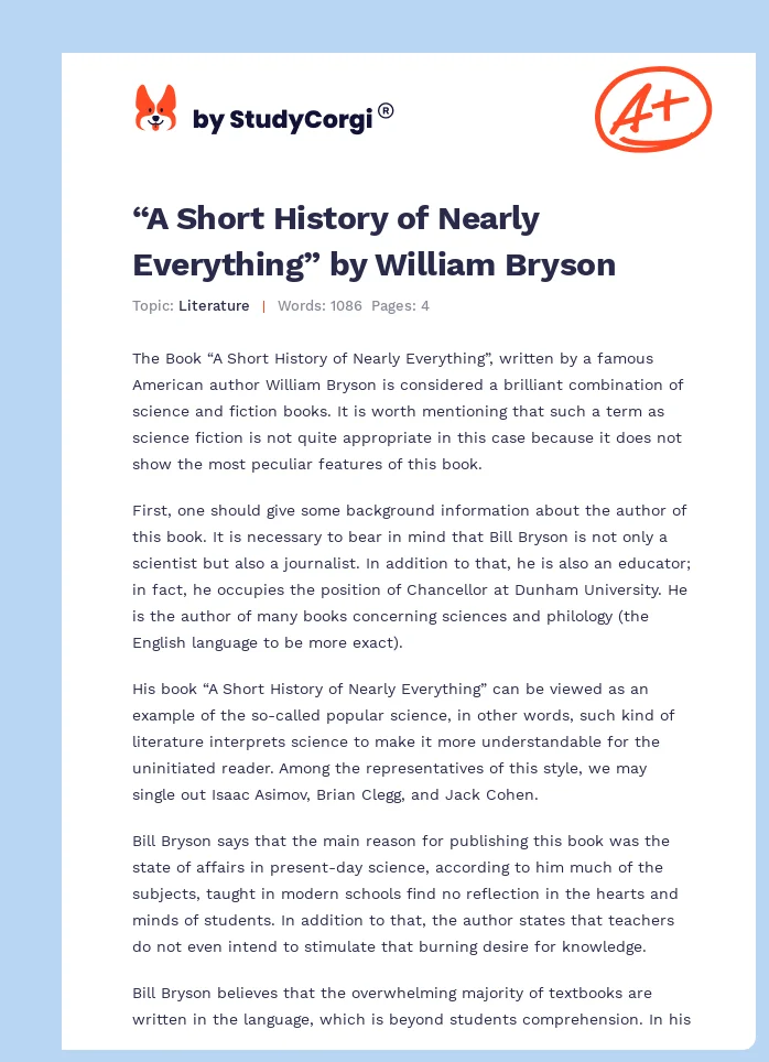 “A Short History of Nearly Everything” by William Bryson. Page 1