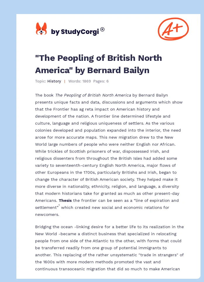 "The Peopling of British North America" by Bernard Bailyn. Page 1