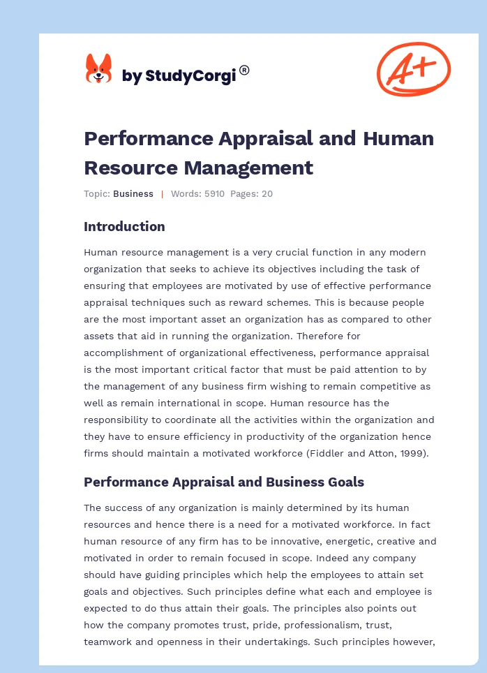 Performance Appraisal and Human Resource Management. Page 1